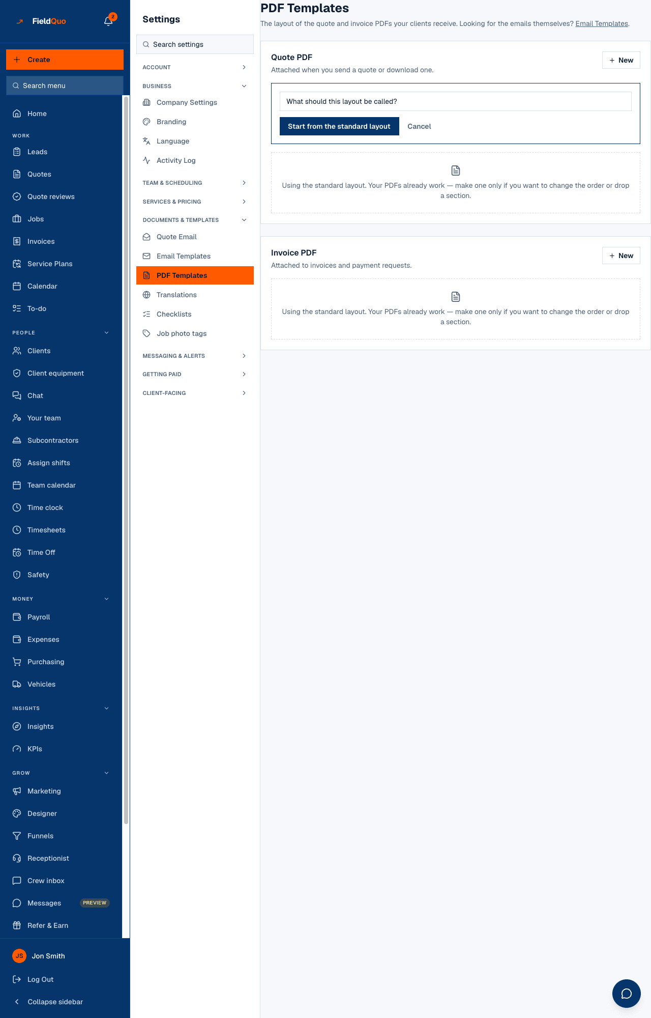 New Template — name it, then Create & edit opens the block editor.
